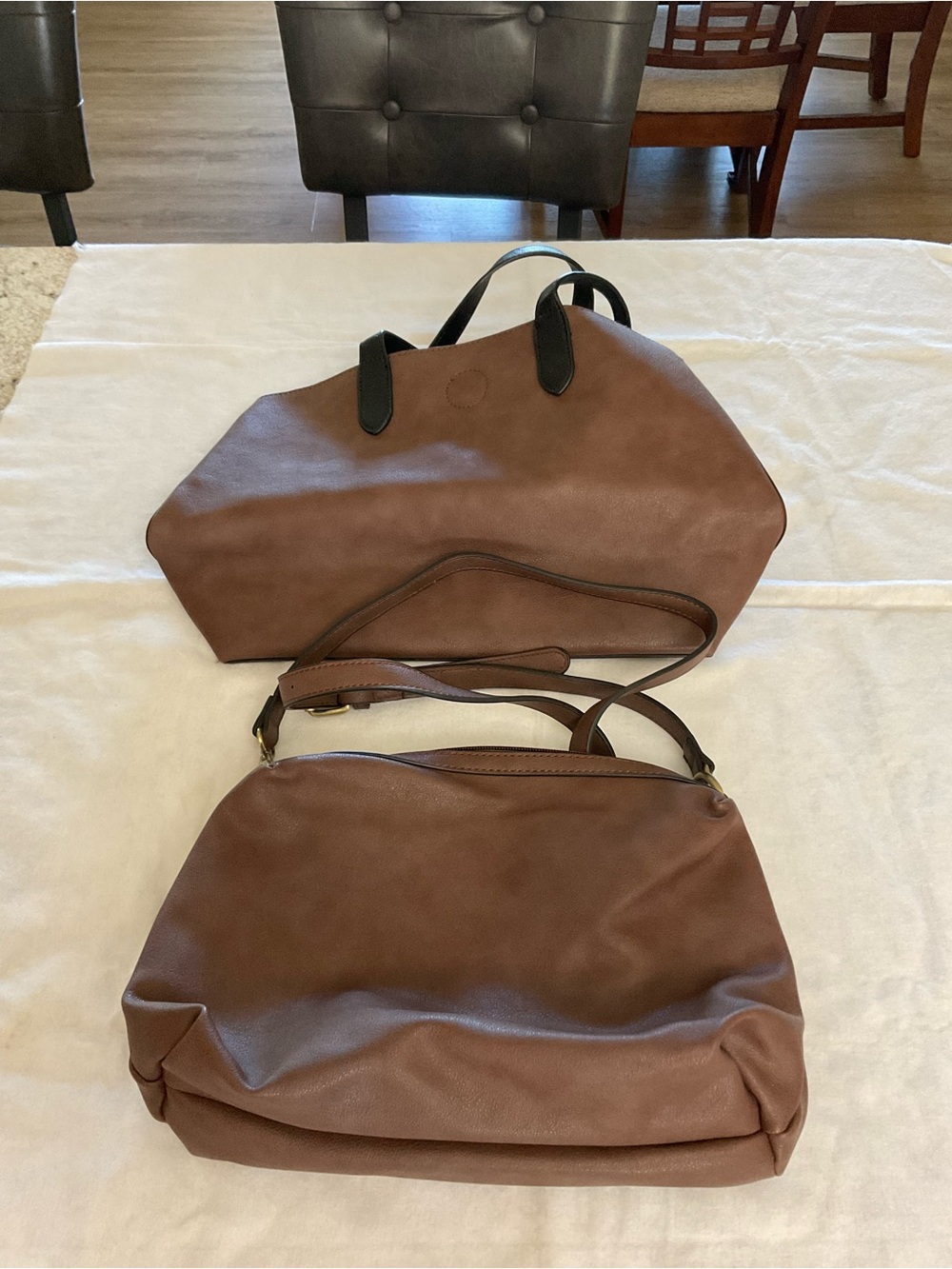 Women's Brown Leather Tote & Crossbody Bag Set